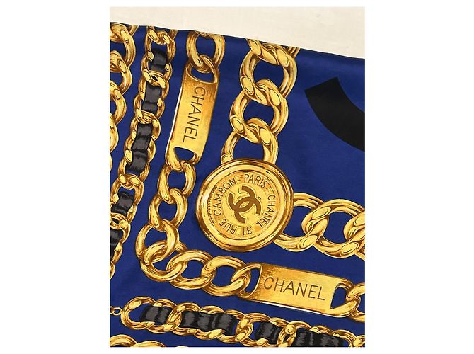 Foulard chanel seta 100 % seta 90 x 90 cm Blu scuro - vista 7
