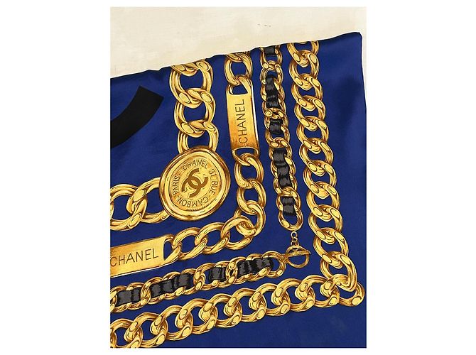 Foulard chanel seta 100 % seta 90 x 90 cm Blu scuro - vista 8