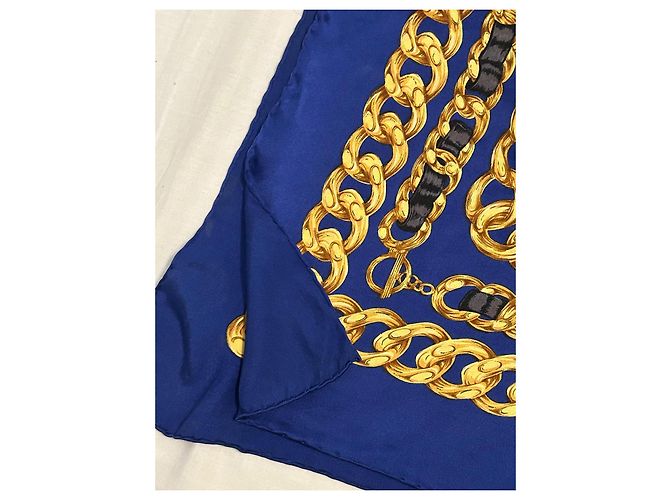 Foulard chanel seta 100 % seta 90 x 90 cm Blu scuro - vista 9