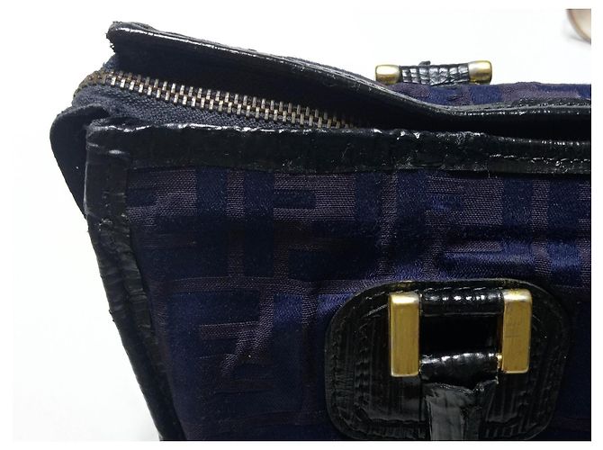Borsa a mano Fendi Boston Zucca tela nera Nero Blu navy Blu scuro - vista 10