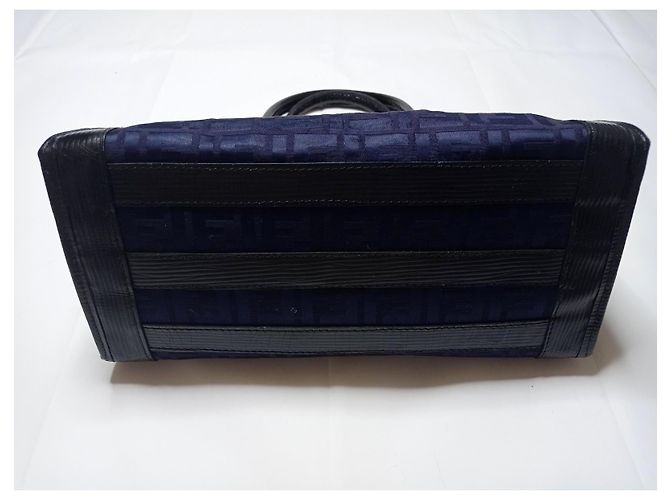 Borsa a mano Fendi Boston Zucca tela nera Nero Blu navy Blu scuro - vista 12