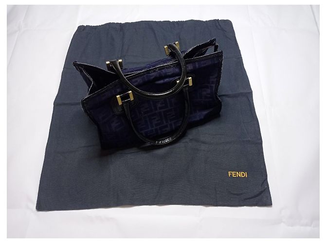 Borsa a mano Fendi Boston Zucca tela nera Nero Blu navy Blu scuro - vista 20
