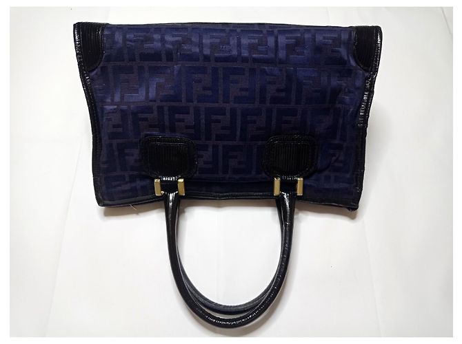 Borsa a mano Fendi Boston Zucca tela nera Nero Blu navy Blu scuro - vista 5