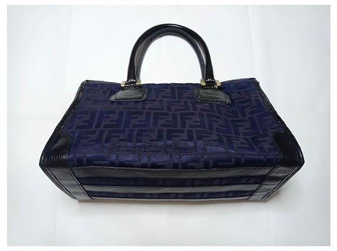 Borsa a mano Fendi Boston Zucca tela nera Nero Blu navy Blu scuro - vista 6