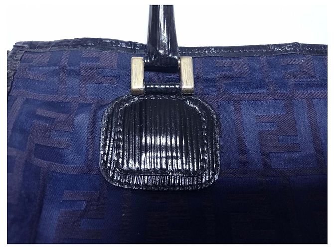 Borsa a mano Fendi Boston Zucca tela nera Nero Blu navy Blu scuro - vista 8