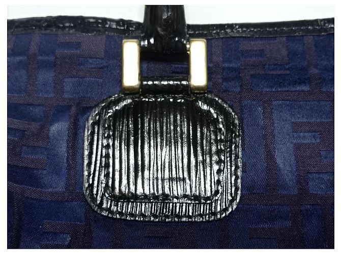Borsa a mano Fendi Boston Zucca tela nera Nero Blu navy Blu scuro - vista 9