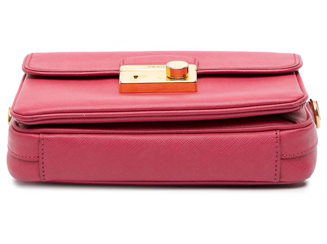 Borsa Sound Lock in Saffiano Rosa di Prada - vista 3