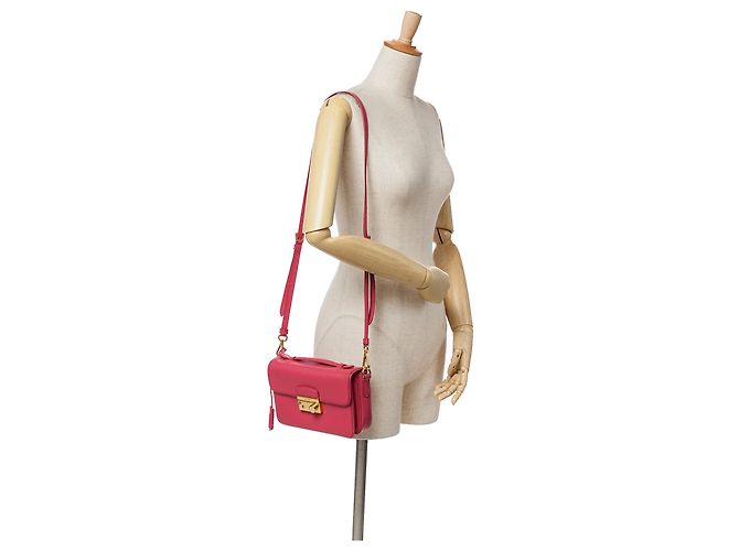 Borsa Sound Lock in Saffiano Rosa di Prada - vista 8