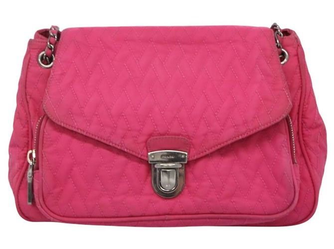 PRADA Borsa a Spalla con Catena in Nylon Rosa Auth 92071 - vista 13