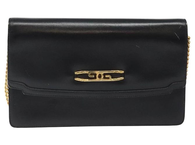 Borsa a spalla con catena GUCCI in pelle nera e oro Auth 121927 Nero D'oro - vista 13