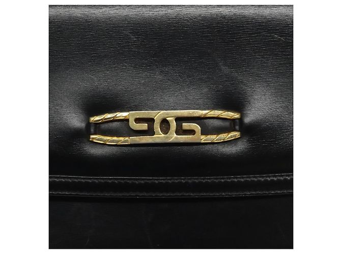 Borsa a spalla con catena GUCCI in pelle nera e oro Auth 121927 Nero D'oro - vista 18