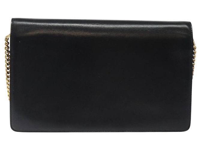 Borsa a spalla con catena GUCCI in pelle nera e oro Auth 121927 Nero D'oro - vista 2