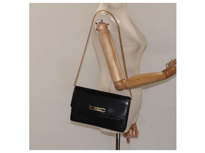 Borsa a spalla con catena GUCCI in pelle nera e oro Auth 121927 Nero D'oro - vista 22