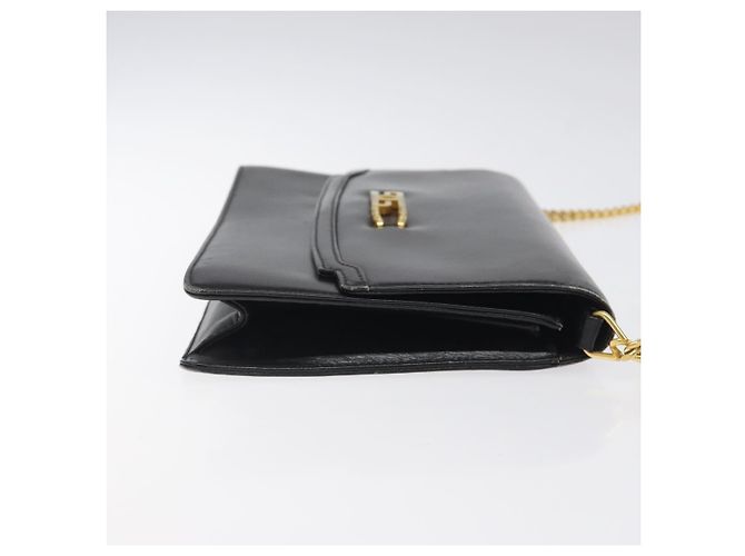 Borsa a spalla con catena GUCCI in pelle nera e oro Auth 121927 Nero D'oro - vista 3
