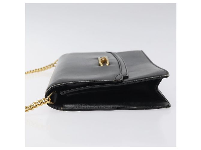 Borsa a spalla con catena GUCCI in pelle nera e oro Auth 121927 Nero D'oro - vista 4