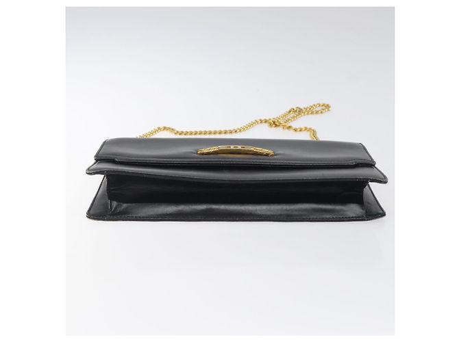 Borsa a spalla con catena GUCCI in pelle nera e oro Auth 121927 Nero D'oro - vista 5