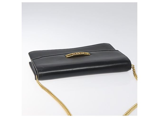 Borsa a spalla con catena GUCCI in pelle nera e oro Auth 121927 Nero D'oro - vista 6