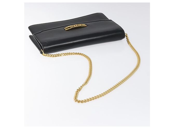 Borsa a spalla con catena GUCCI in pelle nera e oro Auth 121927 Nero D'oro - vista 7