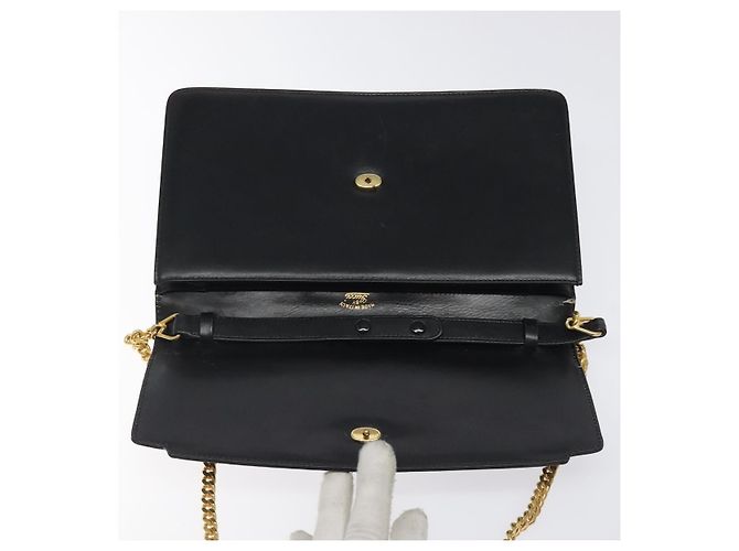 Borsa a spalla con catena GUCCI in pelle nera e oro Auth 121927 Nero D'oro - vista 9