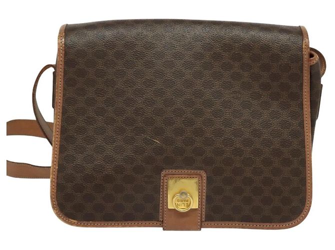 Céline Bolso de hombro de lona Macadam CELINE en cuero PVC marrón dorado Auth 117973 Castaño - vista 13