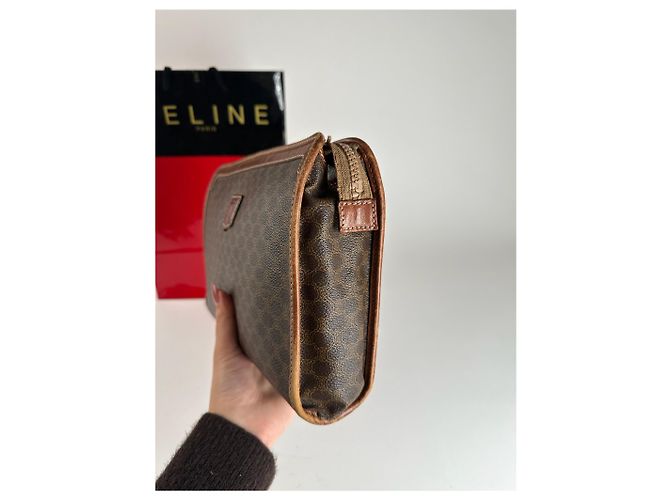 Triomphe Céline Clutch in pelle vintage Celine Paris marrone - vista 10