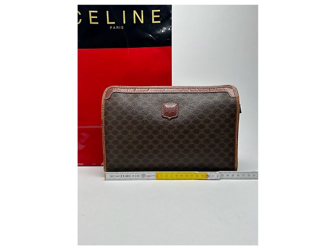 Triomphe Céline Clutch in pelle vintage Celine Paris marrone - vista 14