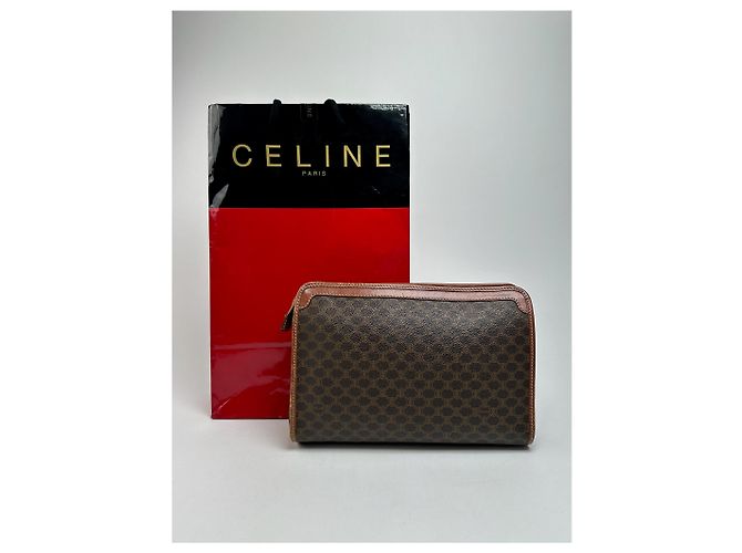 Triomphe Céline Clutch in pelle vintage Celine Paris marrone - vista 2