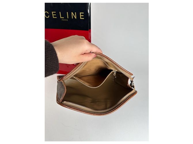 Triomphe Céline Clutch in pelle vintage Celine Paris marrone - vista 5