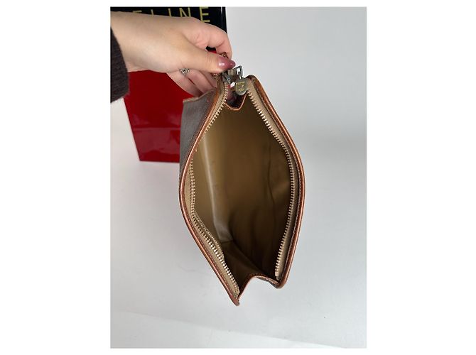 Triomphe Céline Clutch in pelle vintage Celine Paris marrone - vista 6