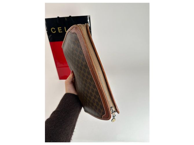 Triomphe Céline Clutch in pelle vintage Celine Paris marrone - vista 8