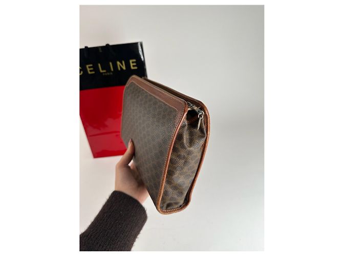Triomphe Céline Clutch in pelle vintage Celine Paris marrone - vista 9