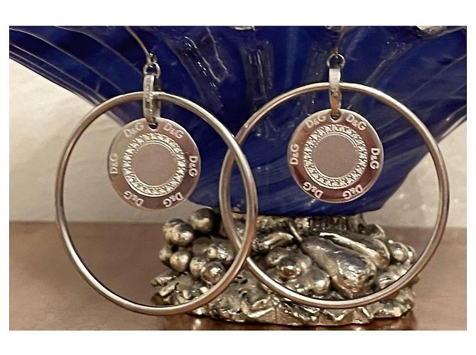 Ikonische Vintage-Hoops Ohrringe DOLCE & GABBANA mit einem Logo-Medaillon innen Silber - Ansicht 3