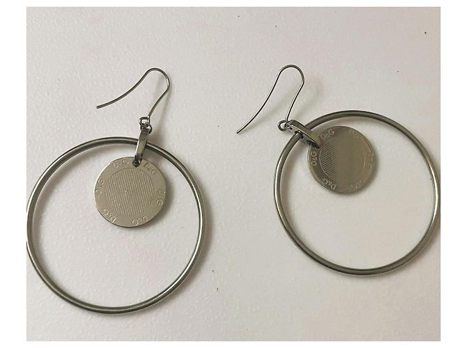 Ikonische Vintage-Hoops Ohrringe DOLCE & GABBANA mit einem Logo-Medaillon innen Silber - Ansicht 7