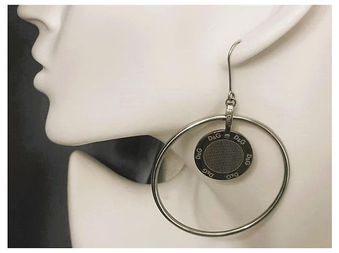 Ikonische Vintage-Hoops Ohrringe DOLCE & GABBANA mit einem Logo-Medaillon innen Silber - Ansicht 8