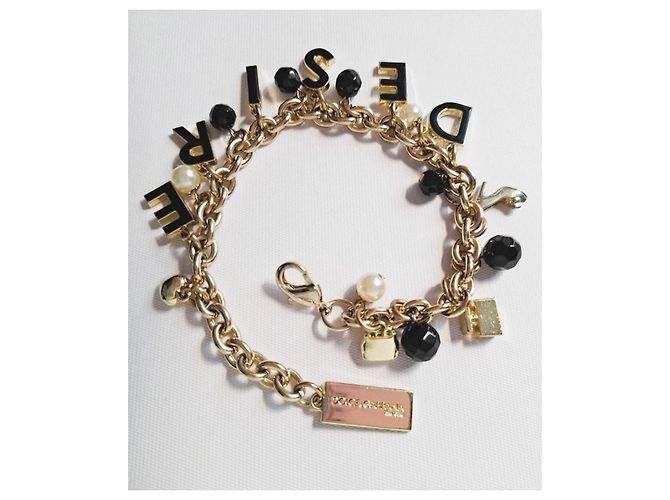 Delizioso bracciale DOLCE & GABBANA acciaio dorato "Desire" con charms D'oro - vista 3