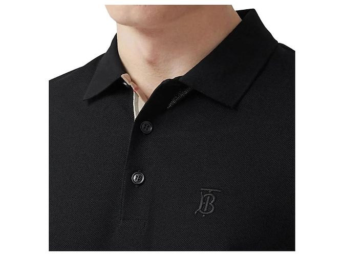 Polo preto de algodão piqué com logo Eddie da Burberry - vista 2