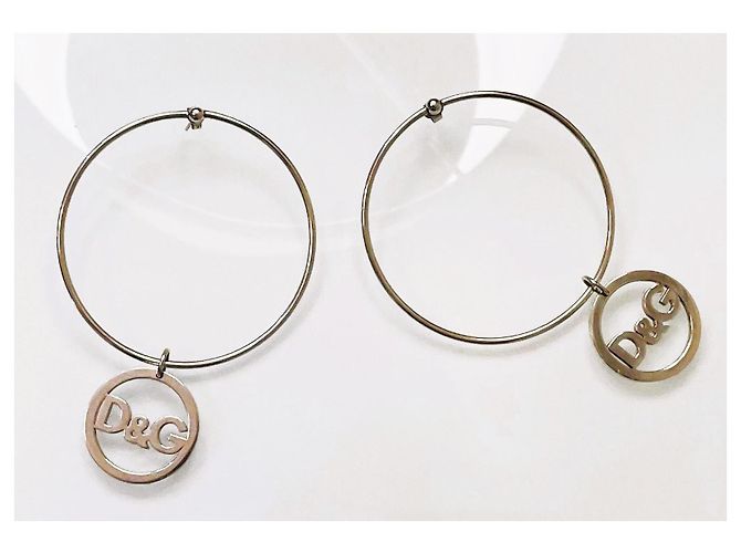 Wunderschöne DOLCE & GABBANA Ohrringe großer Ring mit kleinerem Anhänger-Ring-Logo Silber - Ansicht 10