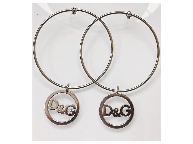 Wunderschöne DOLCE & GABBANA Ohrringe großer Ring mit kleinerem Anhänger-Ring-Logo Silber - Ansicht 12
