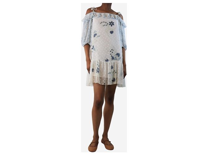 See by Chloé Weißes und blaues Blumen-Minikleid - Größe UK 6 - Ansicht 3