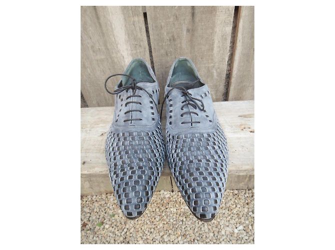 Richelieu Joseph Fenestrier in suede intrecciato azzurro Blu chiaro - vista 3