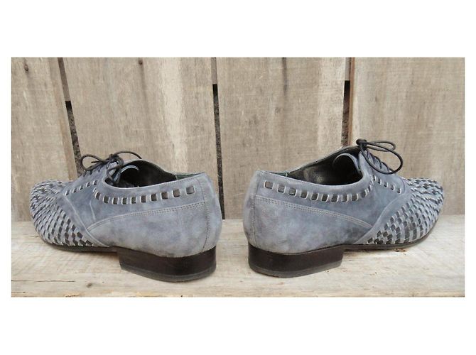 Richelieu Joseph Fenestrier in suede intrecciato azzurro Blu chiaro - vista 4