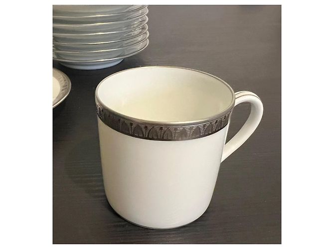 Autre Marque Bernardaud Vercors 8 Tazze e Piattini da Caffè Porcellana Bianca Platino Argento Bianco - vista 5