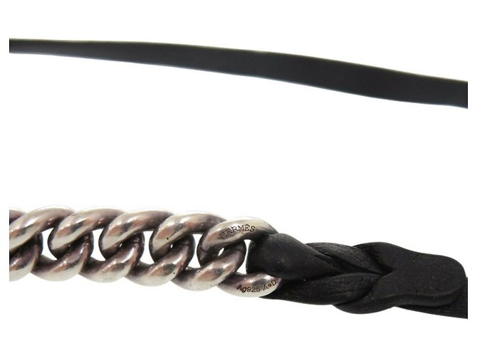 Hermès Bracciale in pelle con charm Hermes nero e argento 925 - vista 4