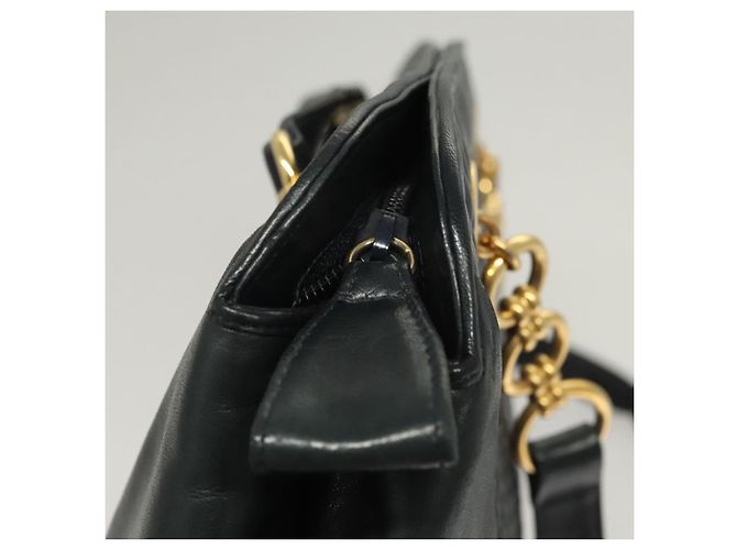BALLY Bolsa de Ombro Matelassê em Couro Azul Marinho Dourado Auth th6030 - vista 14