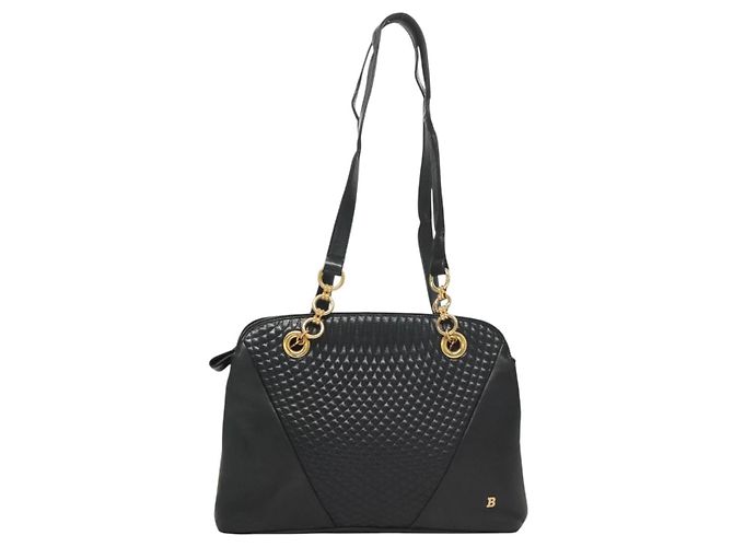 BALLY Bolsa de Ombro Matelassê em Couro Azul Marinho Dourado Auth th6030 - vista 2