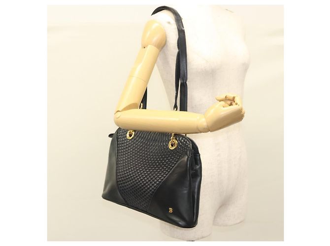 BALLY Bolsa de Ombro Matelassê em Couro Azul Marinho Dourado Auth th6030 - vista 22