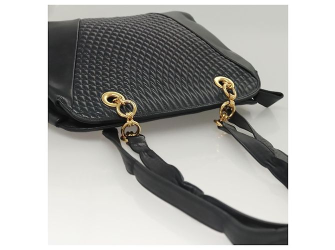 BALLY Bolsa de Ombro Matelassê em Couro Azul Marinho Dourado Auth th6030 - vista 6