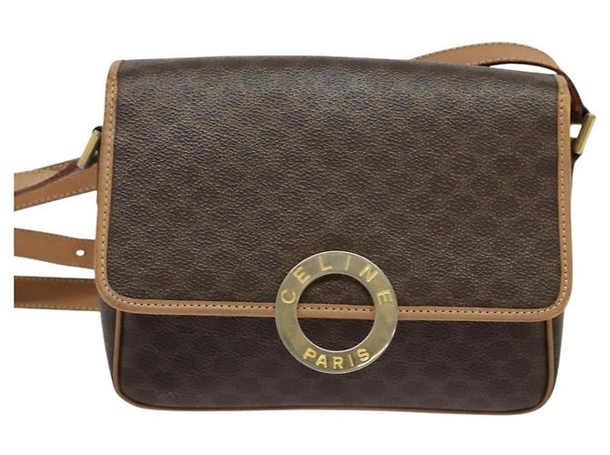 Céline Bolsa de ombro em lona Macadam CELINE, couro PVC, marrom, dourado, autêntica 123950 - vista 2