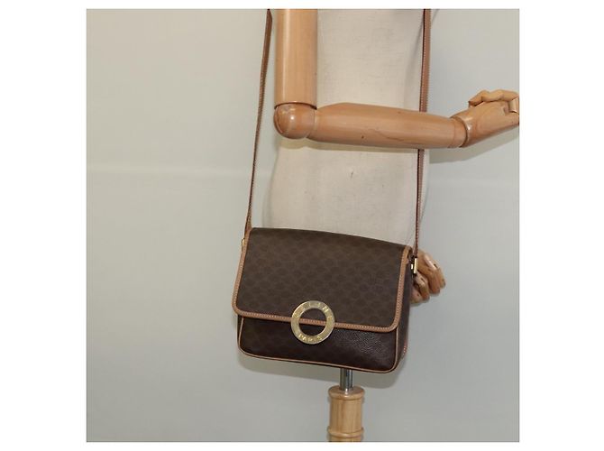 Céline Bolsa de ombro em lona Macadam CELINE, couro PVC, marrom, dourado, autêntica 123950 - vista 20