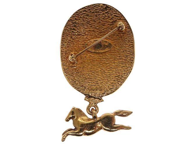 Spilla in metallo CHANEL Cavallo dorata CC Auth ar13555 D'oro - vista 3